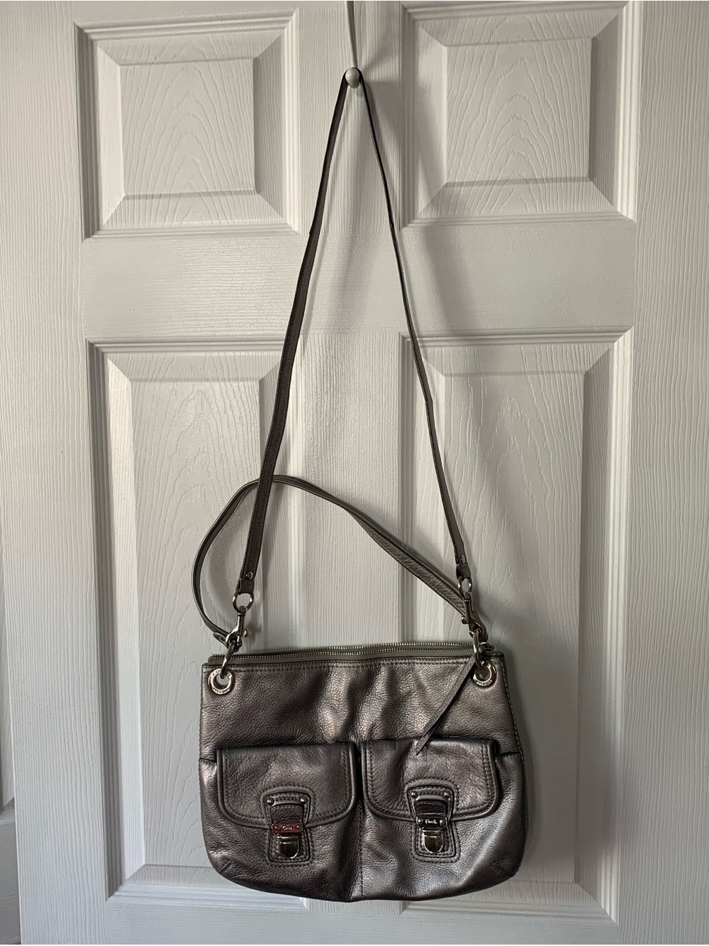 Coach Leather Metallic Pewter Crossbody/Shoulder Bag